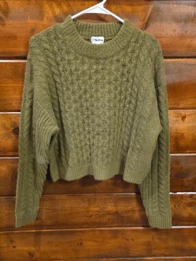 The Drop Olive Cable-Knit Crewneck Sweater